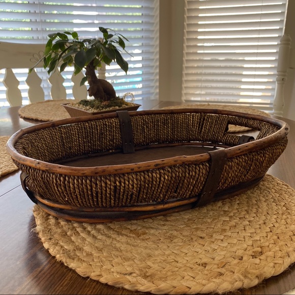 Boho Handmade Wicker Wooden Table Top Basket - Picture 4 of 11